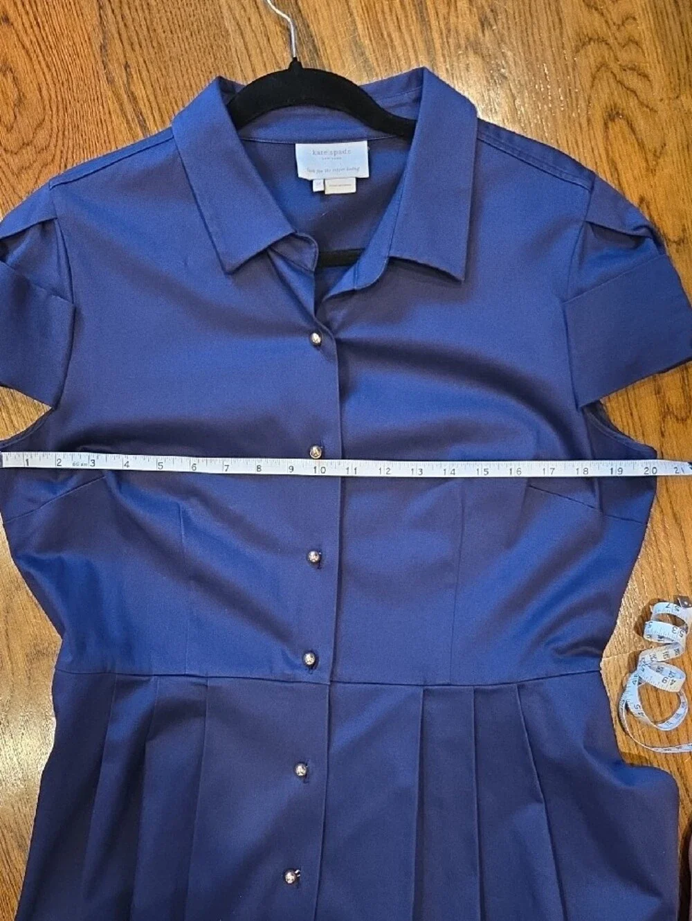 Kate spade Rich Navy with Gold Buttons Front Pleated Dress, Incredible Detail